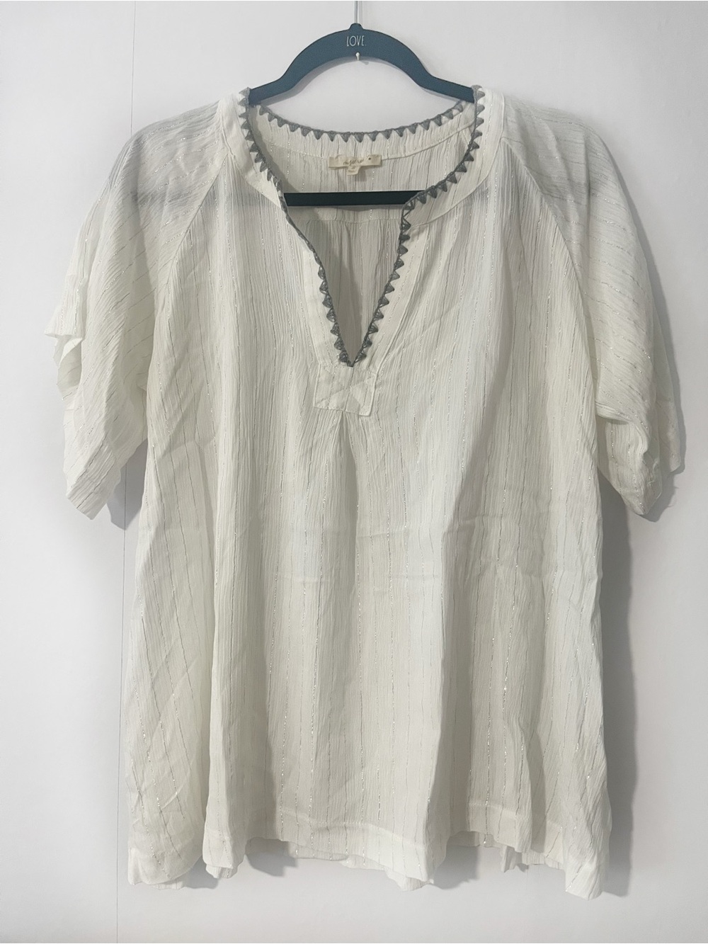 Mystree Women’s Metallic Pin Stripe Gauze Top Sz S